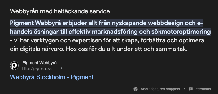 Exempel Featured Snippet Google