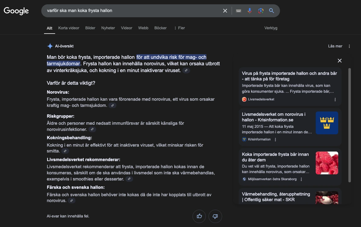 AI overview Google i utfällt läge